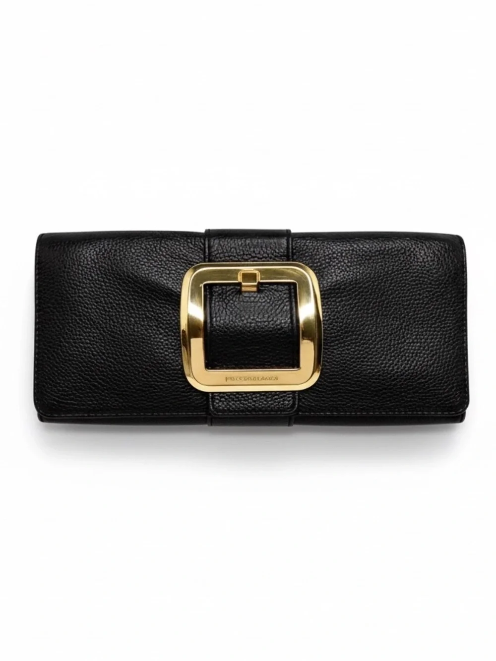 Michael Kors Black Pebbled Leather Large Continental Wallet Gold Buckle Clutch_2